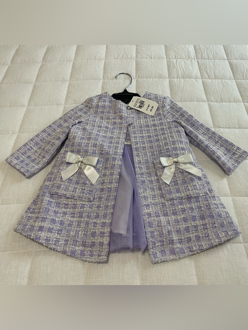 2 Piece Bonnie Baby Lavender Bouclé dress & Jacket Set